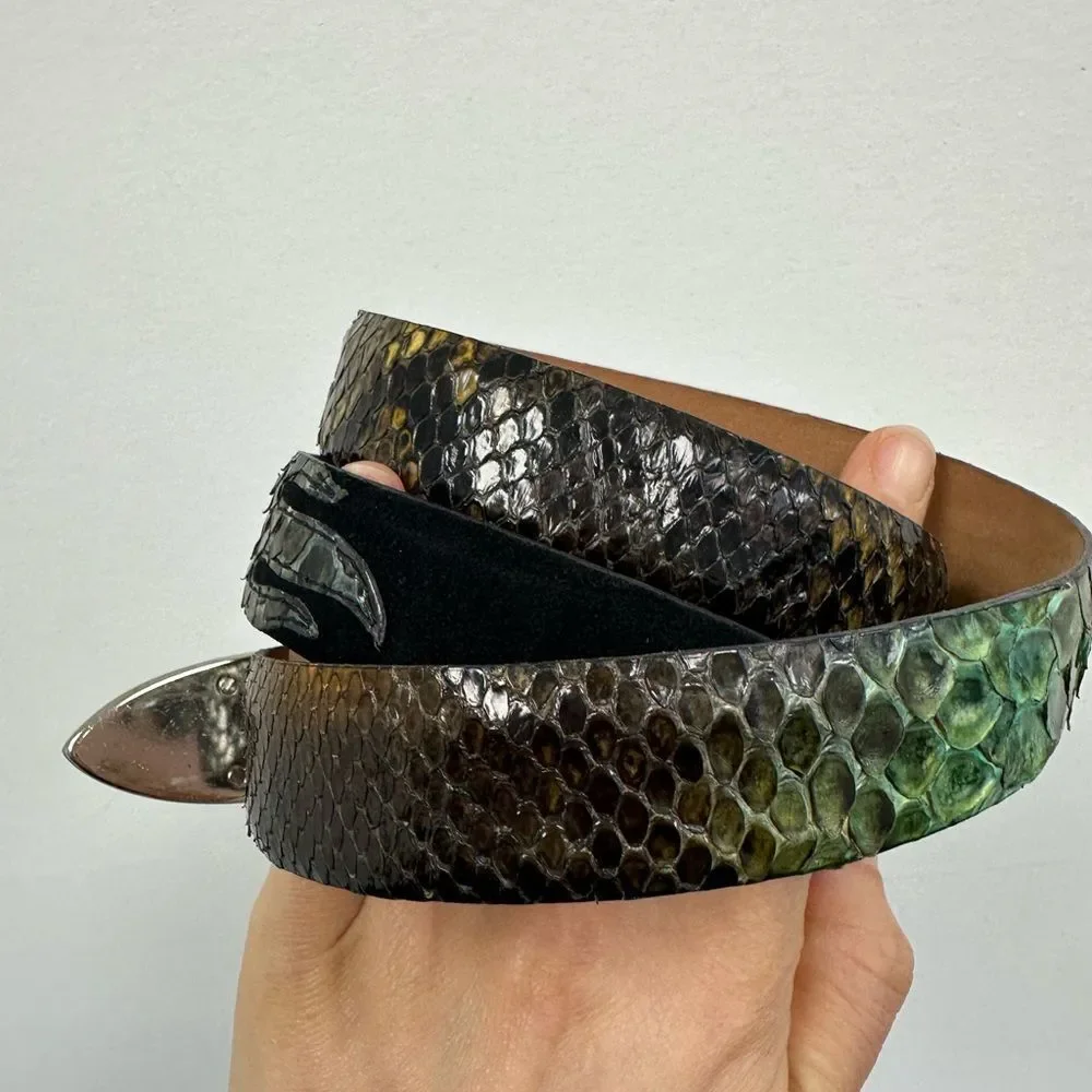 Claudio Orciani Genuine Snakeskin & Suede Leather Western Belt Rhinestone Size S